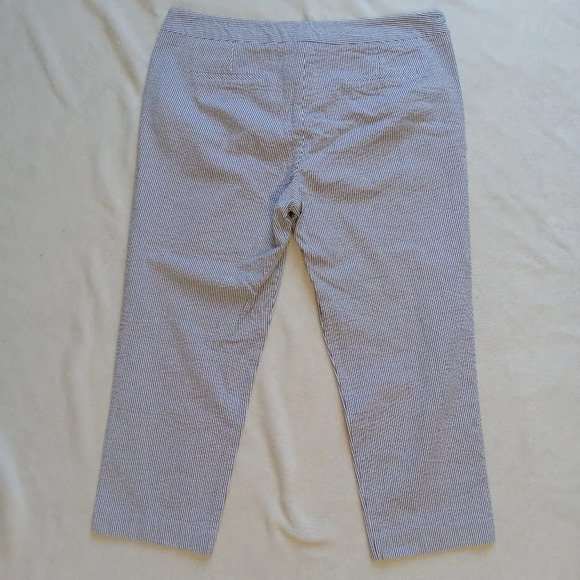 British Khaki Blue & White Stripe Seersucker Crop Pants size 14 - Picture 3 of 6